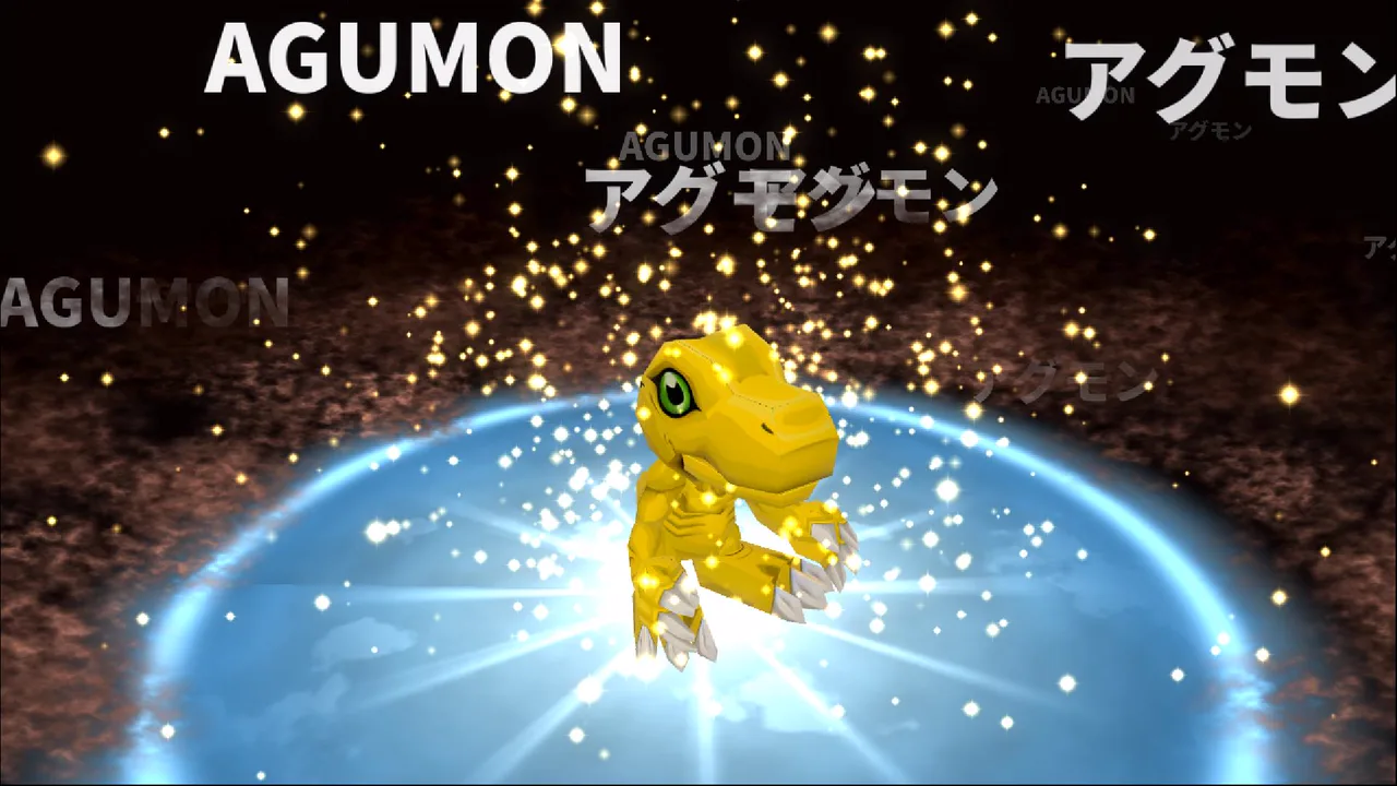 Agumon en la plataforma de evolución